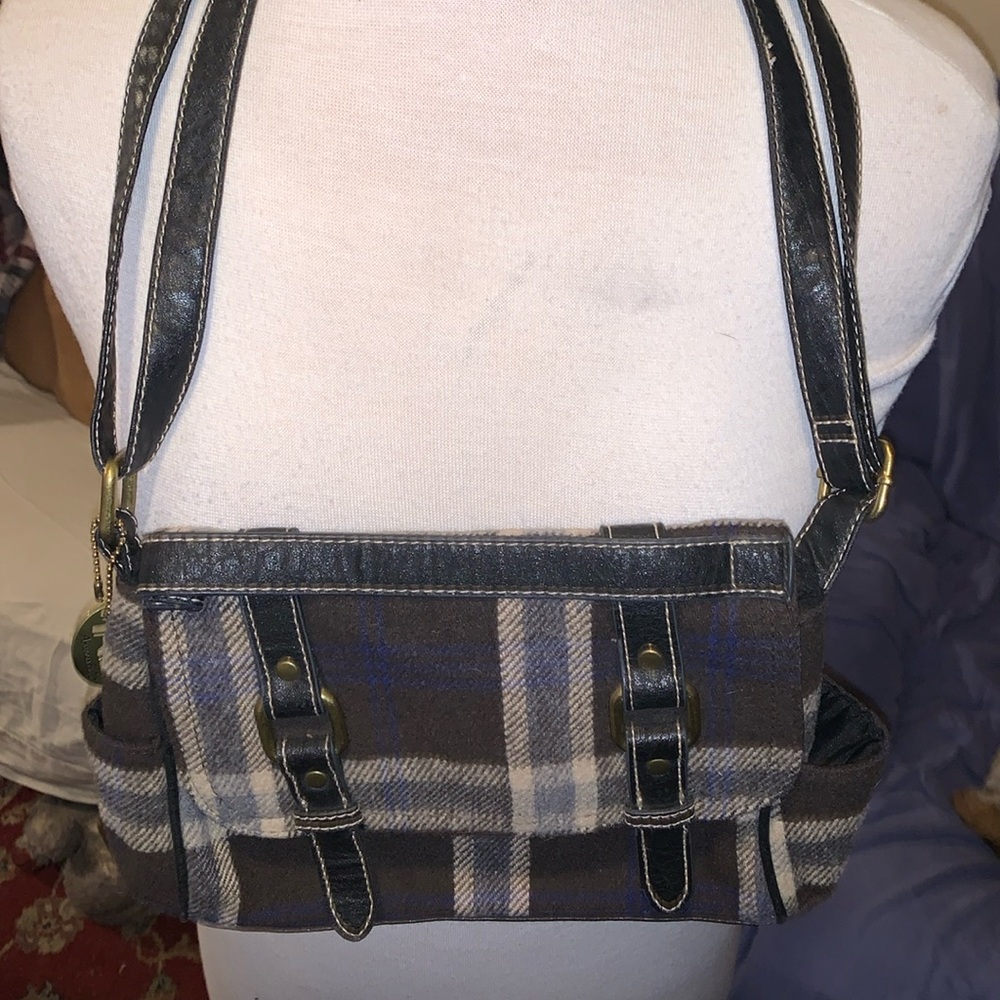 Plaid Shoulder Bag - Black and Brown